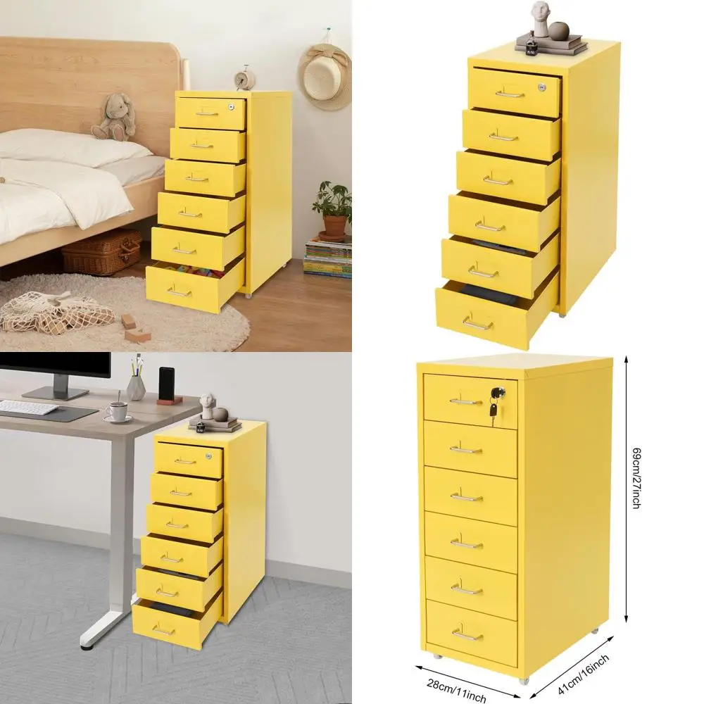 

Желтый металлический шкаф для документов на 6 ящиков с замком, мобильная тележка для хранения формата Letter, штабелируемый офисный органайзер, в комплекте 2 шт.