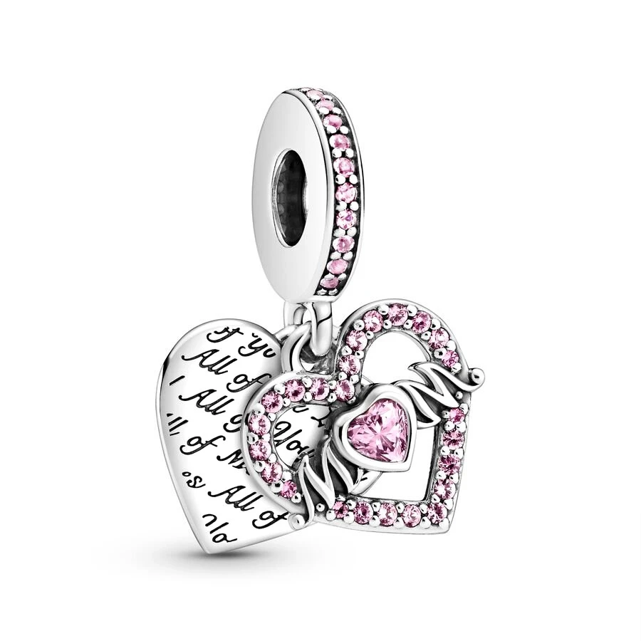 Fine Love You Mom Double Heart Split Dangle Charm Beads Fit Original Pandora 925 Sterling Silver Bracelet DIY Women Jewelry Gift