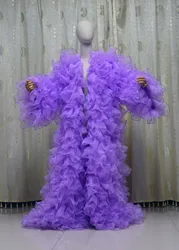 Organza Long Women Jacket Puffy Full Sleeves Women Cape Vest Outfit Female Outwear Coats Cross dress queen performance costume