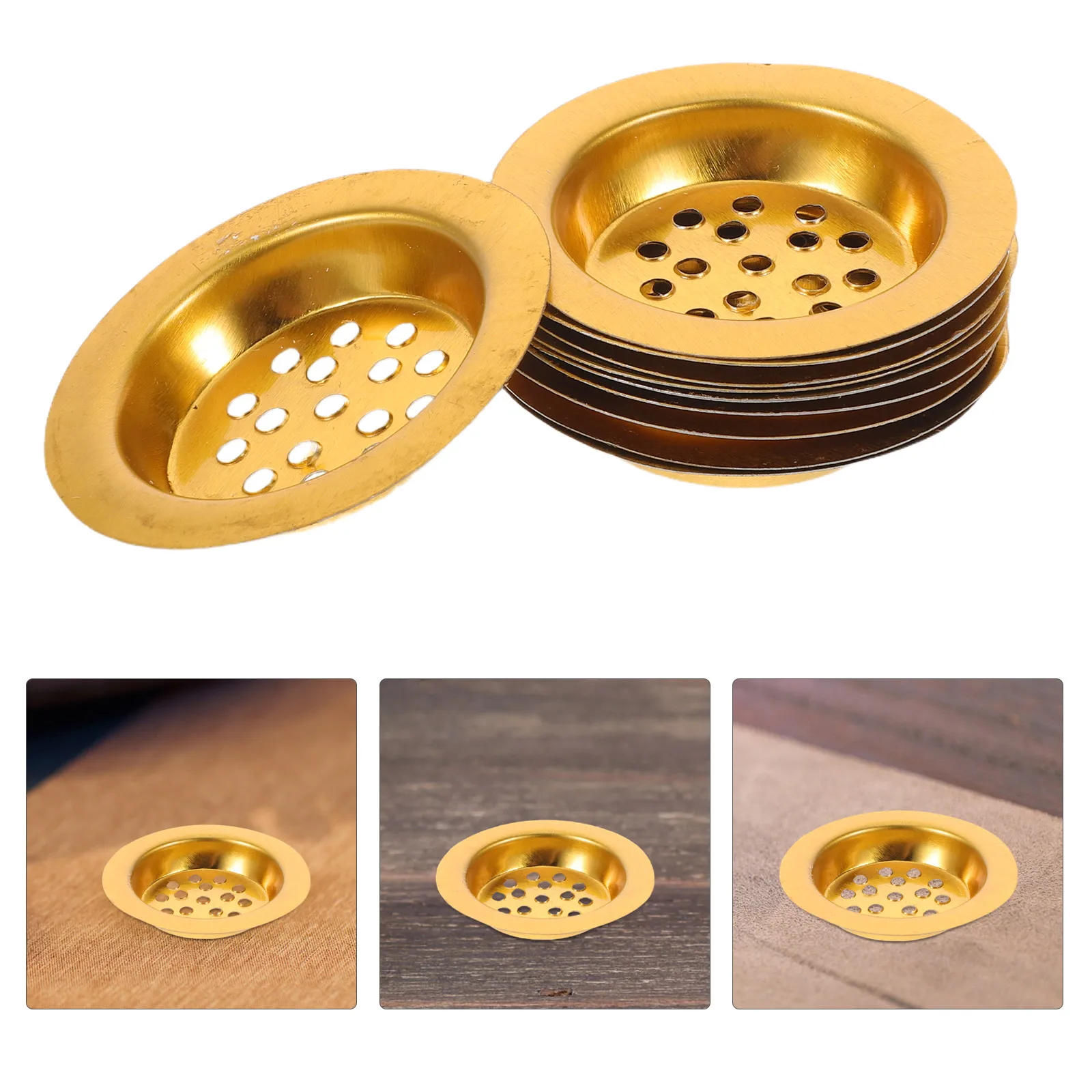 

10pcs Incense Burner Tray Insert Gold Tone Perforated Iron Cup For Resin Oud Bakhoor Charcoal Disc Holder Censer Screen -