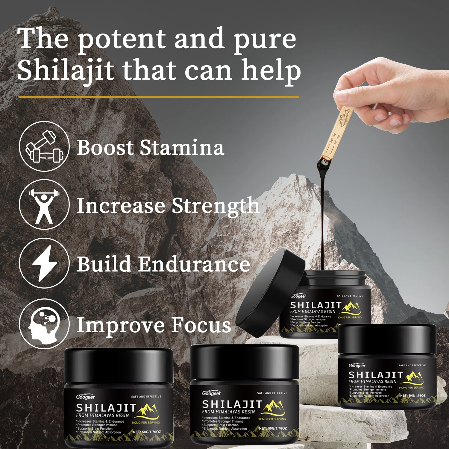 50/100/150/250g 800mg Pure Shilajit Resin Mineral Supplements Himalaya Original with 85+ Trace Minerals Fulvic Acid