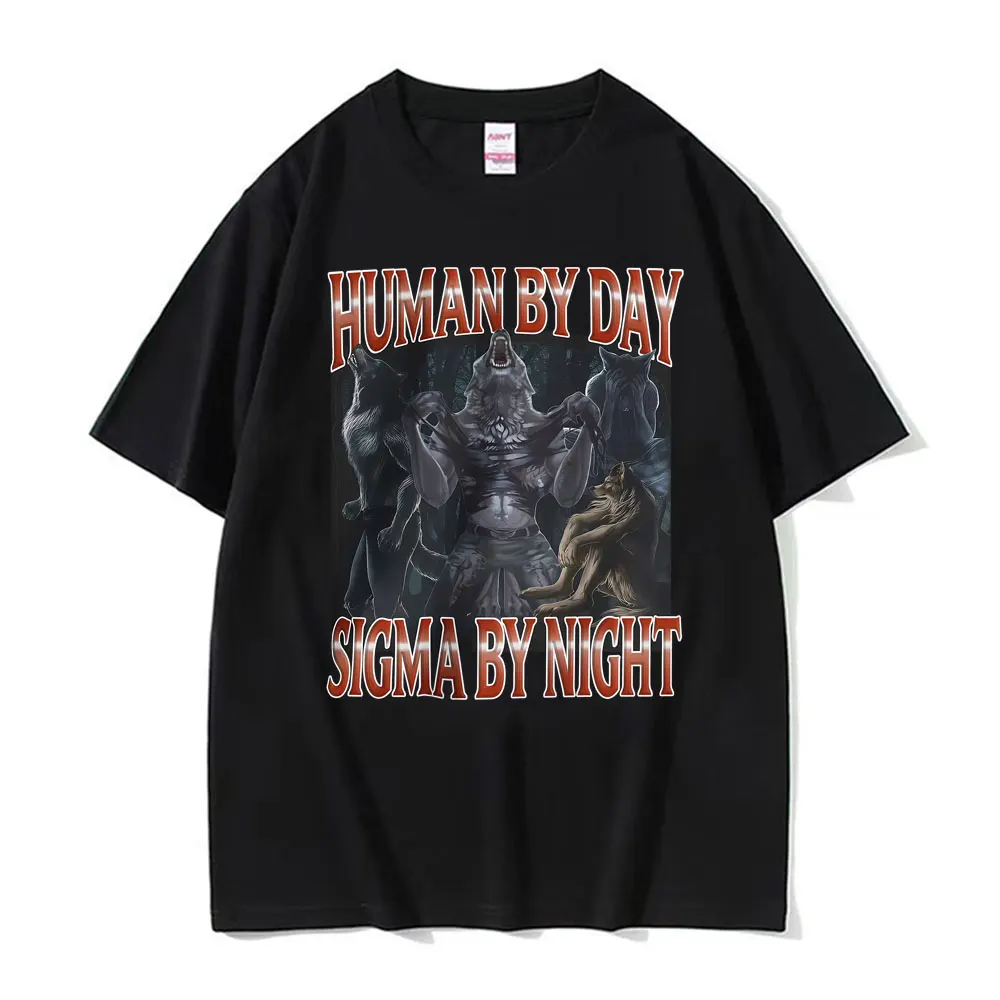 Dark Fantasy Humor Sigma Meme Werewolf Graphic T Shirt Men's Fashion Harajuku Gothic Clothes T Shirts Unisex 100% Cotton T-Shirt
