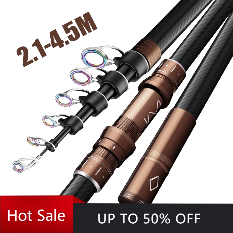 

2.1-4.5M Telescopic Fishing Rod Carbon Spinning Fishing Pole Boat Saltwater Freshwater Beach Rock Surfcasting Baitcasting Rod