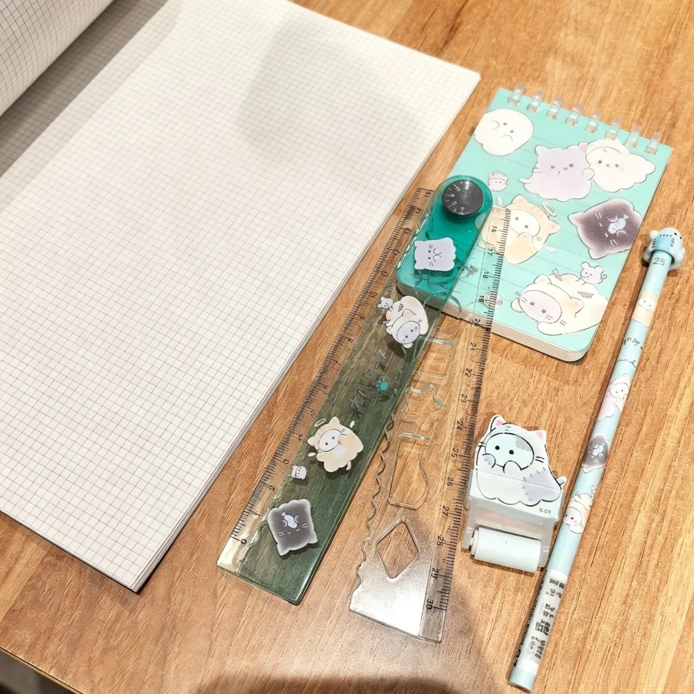 Cute Stationery Set Back To School Gifts Include Notebook Pencil Eraser Folding Ruler Cartoon Cat Pattern Suitable for Students