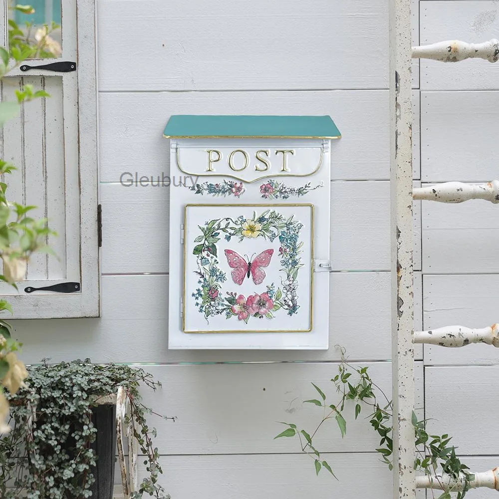 European-style fresh design iron art outdoor mailbox with 3D relief, wall-mounted decorative mailbox for garden and entrance