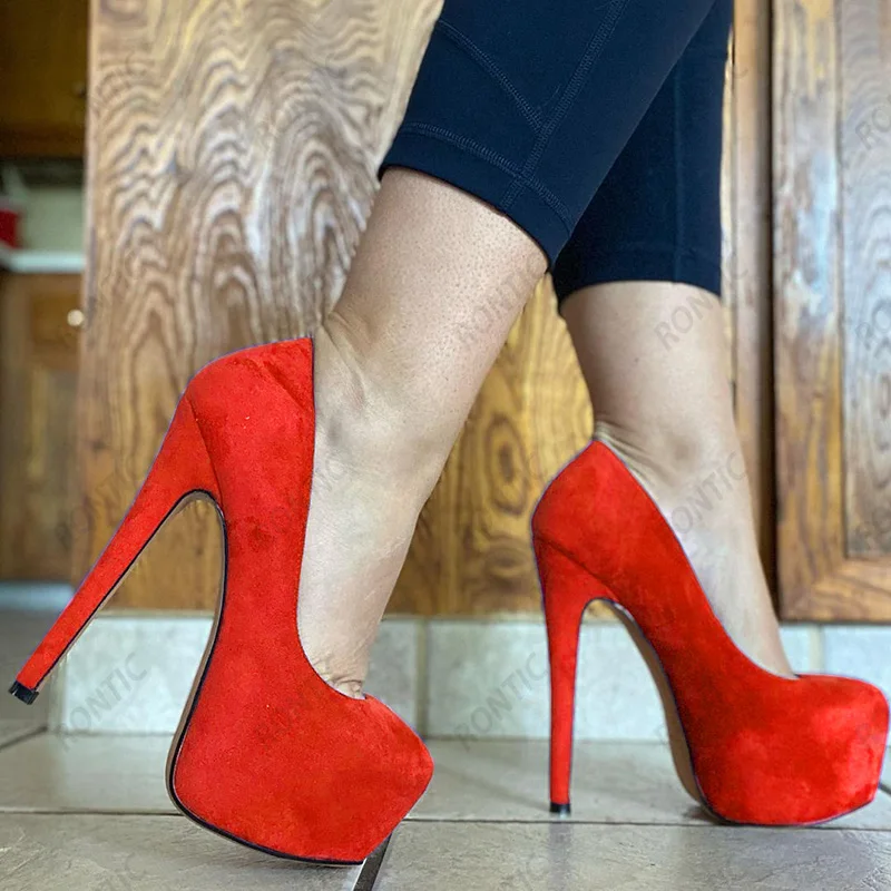 Rontic Handmade Women Platform Pumps Change Color Suede SexyStiletto Heels Round Toe Gorgeous Dress Shoes Ladies US Size 5-20