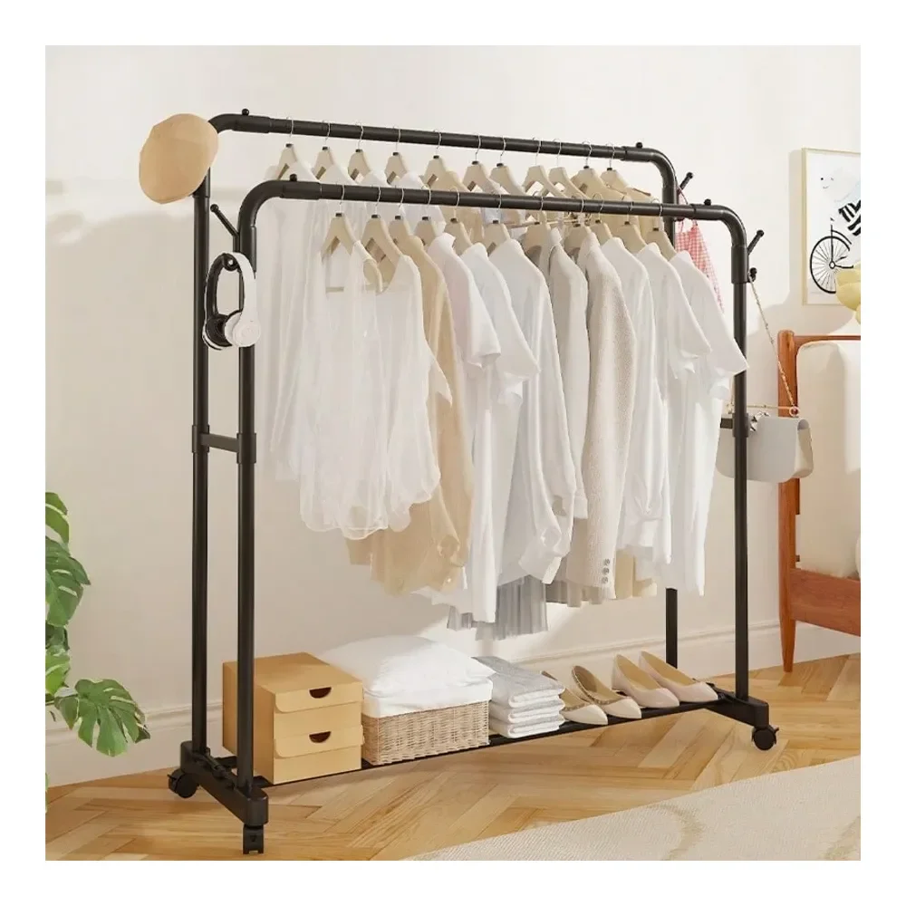 

StandAlone Clothes Rack, Iron Multifunctional Storage Rack With Hook And Drying Organizer, SpaceSaving Vertical Design Is Suita