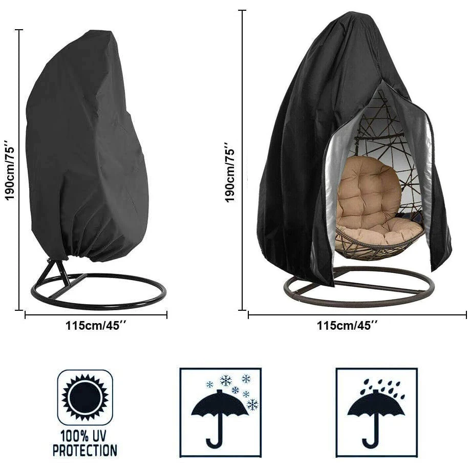 Dust-Proof Outdoor Swing Hanging Chair Cover Waterproof With Zipper Hanging Chair Protector Duty Egg Chair Cover Patio