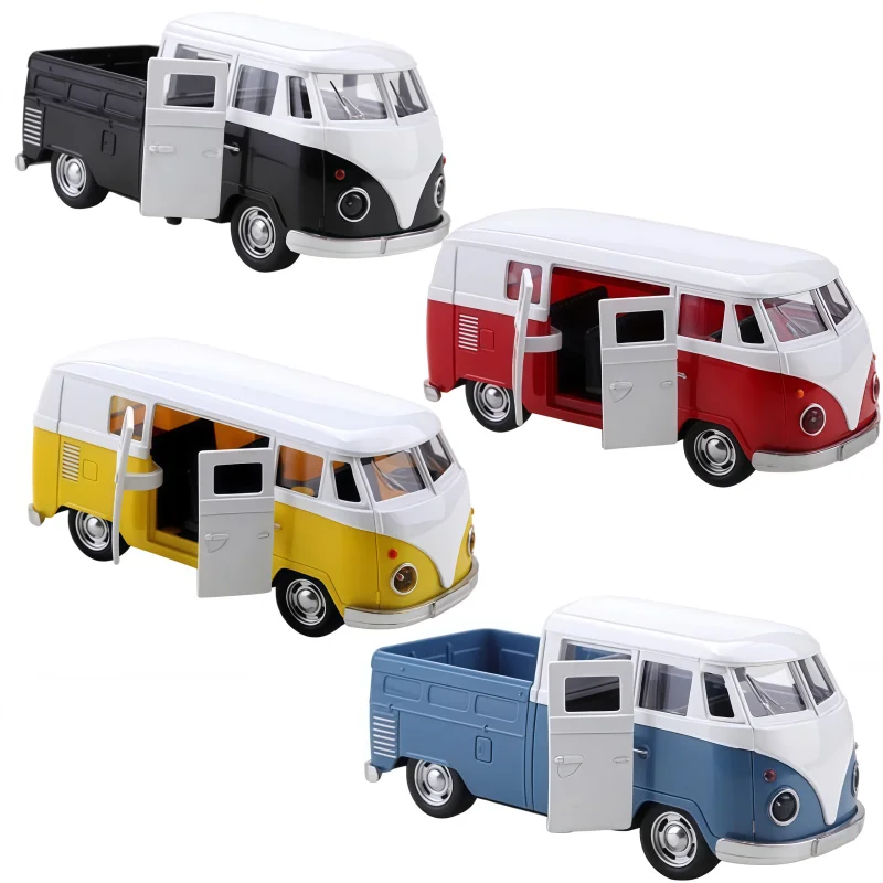 1/40 Retro Van and Pickup Truck Alloy Car Model, Can Open Door Rewind Alloy Toy Car, Classic Old-Fashioned Vehicle Collection Di