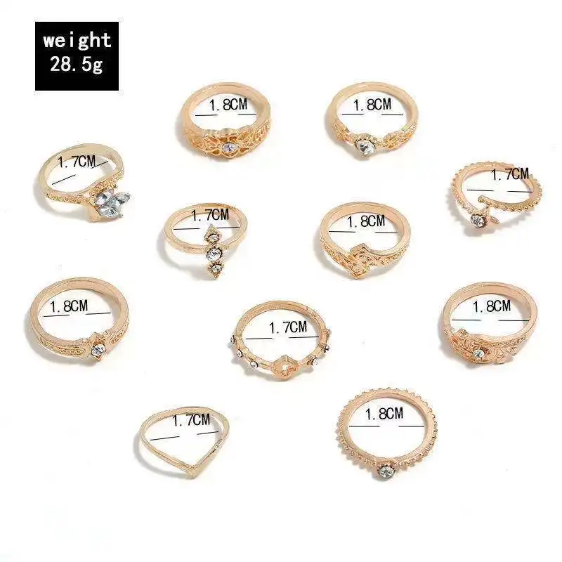 European and American cross-border new jewelry, fashionable diamond-encrusted water drop flower empty cross combination 11-piece