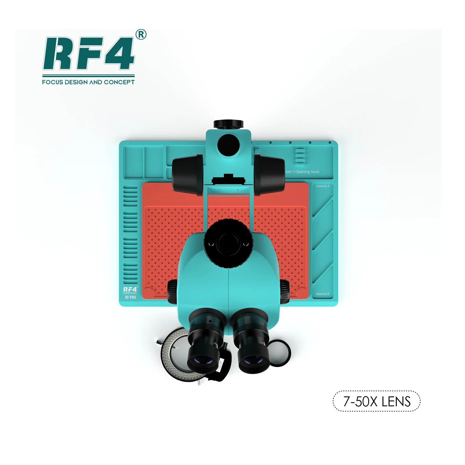 RF4 7-50X lunghezza focale ingrandimento telefono PCB saldatura piattaforma di manutenzione lega di alluminio grande Base Zoom microscopio