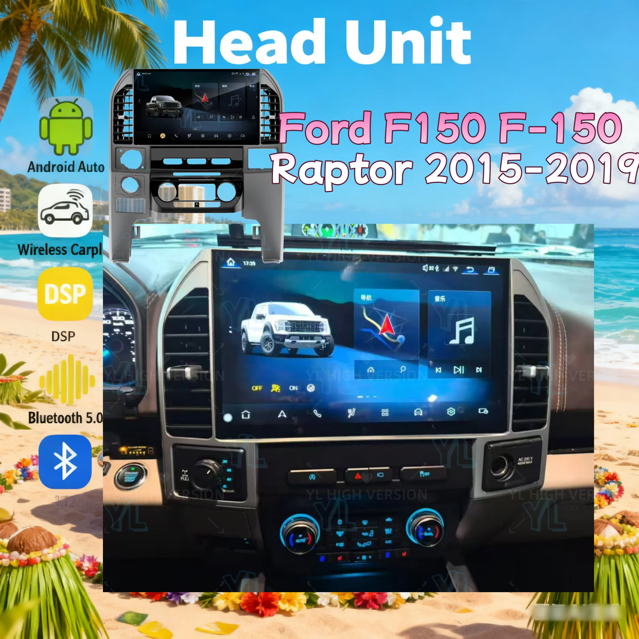 

Беспроводная система Carplay 14,6 дюйма с двойной системой Android 13.0 для Ford F150 F-150 Raptor 2015-2019, автомобильное радио, мультимедийная навигация, головное устройство