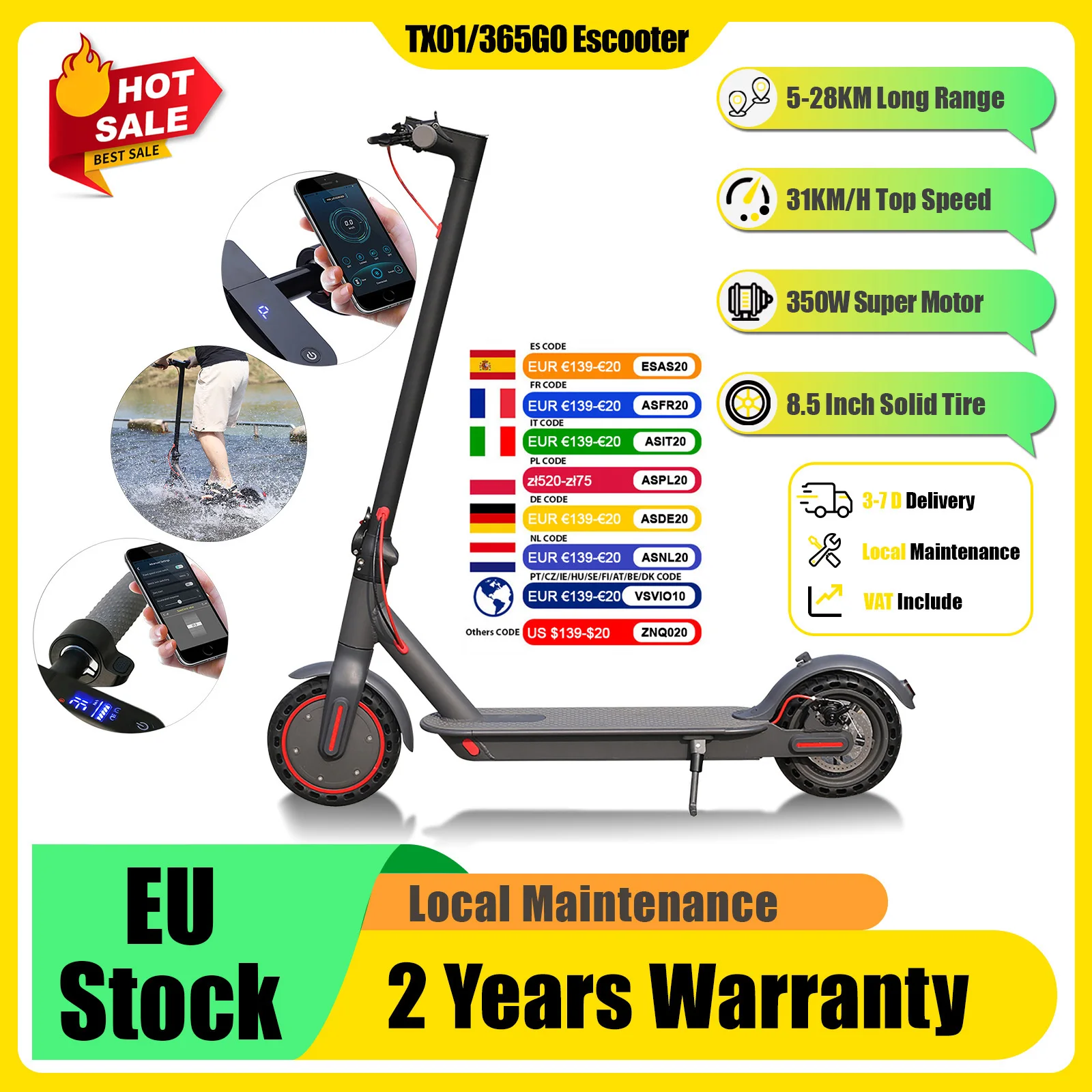 Trottinette Électrique 365GO PRO AOVOPRO Nouvelle Version 2026 Améliorée 350W Super Puissance Pliable Double Frein 31KM/H Autonomie 5-28KM