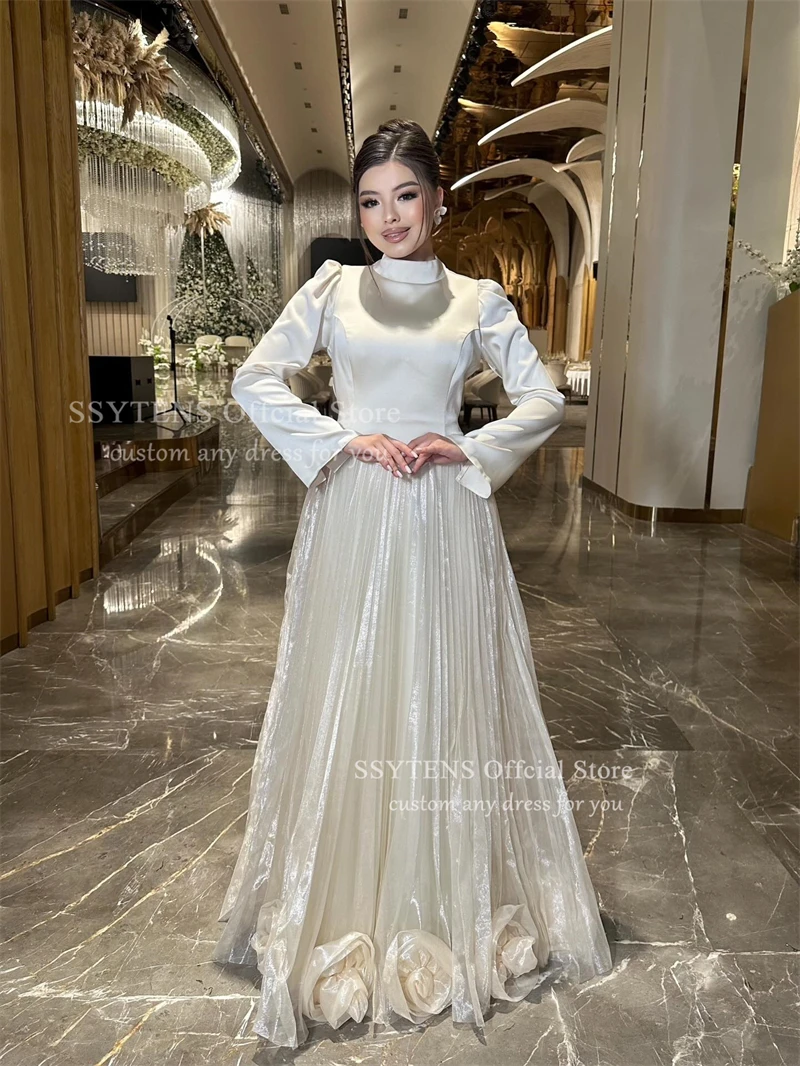SSYTENS Modest Long Evening Dresses 3D Flowers A-Line Wedding Dresses 2 Pieces Dubai Formal Occasion Prom Gown 2026 Customized
