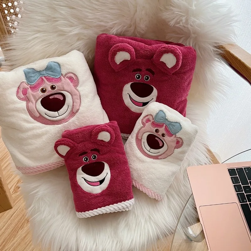 Disney Lotso Bath Towel Two-piece Children's Cartoon Embroidery Summer Quilt Soft Absorbent Quick-drying Beach Towel Girl Gift