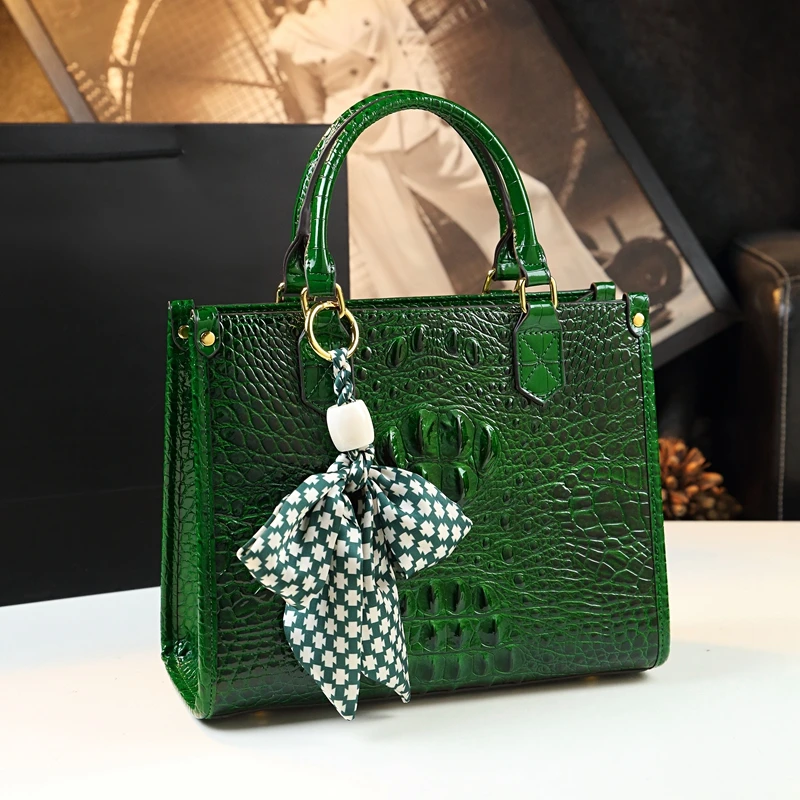 Luxury Fashion Genuine Leather Women Handbags Crocodile Pattern Lady Mom Shoulder Messenger Bag Elegant Portable Tote Bags 2023
