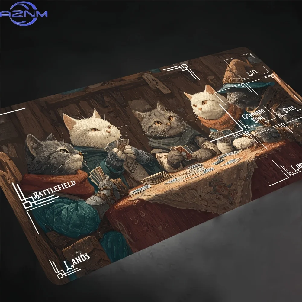 Wizard Cats Non-Slip Rubber Gaming Mat with Zones Card Layout - Compatible for Tabletop RPG Deskpad Suitable for Trading Card