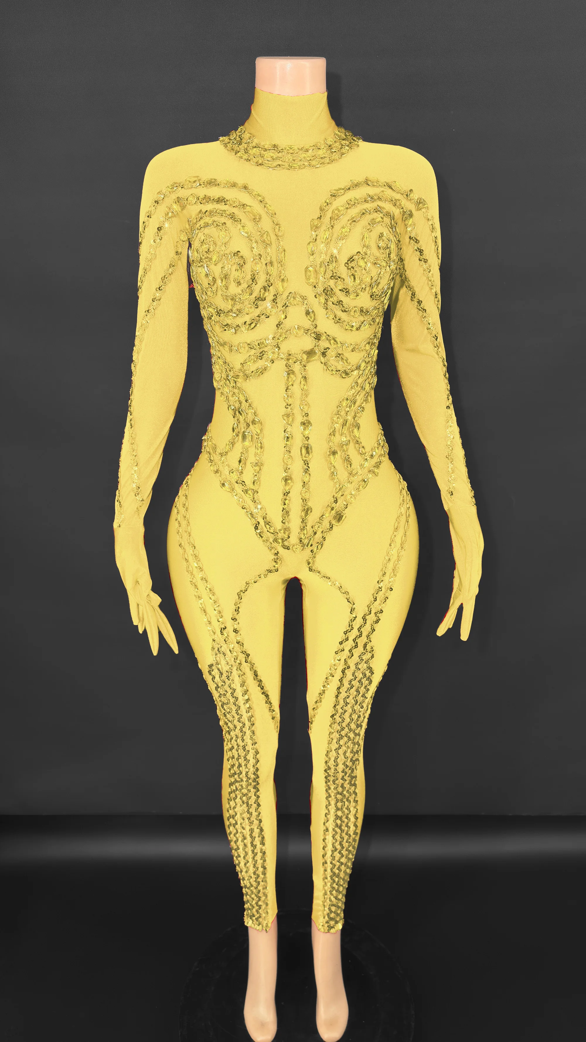 

Summer High Waist Rhinestone Mesh Patchwork Jumpsuit Women's Sexy Deep high Neck Party Solid Color Black Overalls Jumpsuipsuit