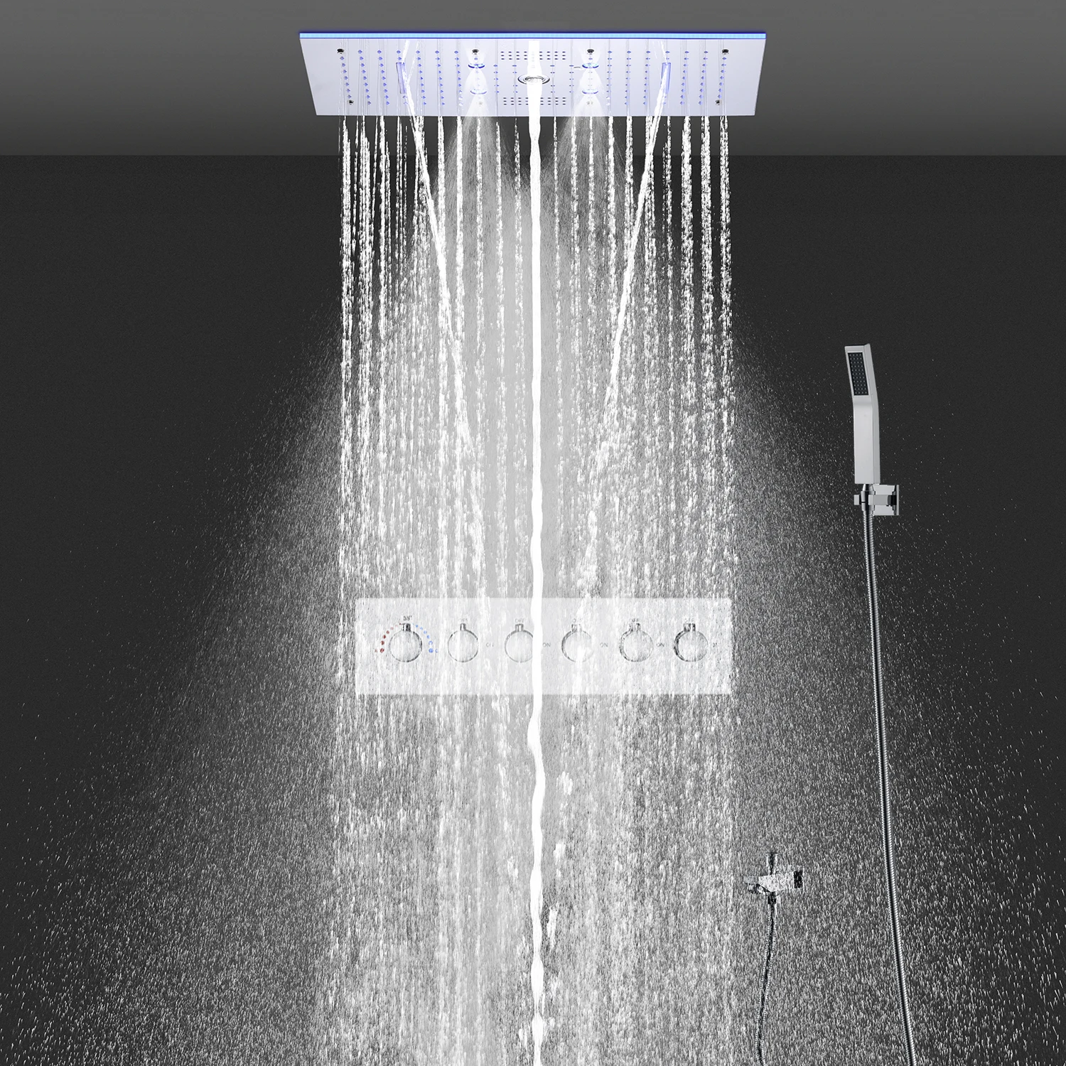 Bathroom Accessories 600x300mm 24x12Inches Bluetooth Music LED Shower Head Kit Thermostatic Mixer Valve