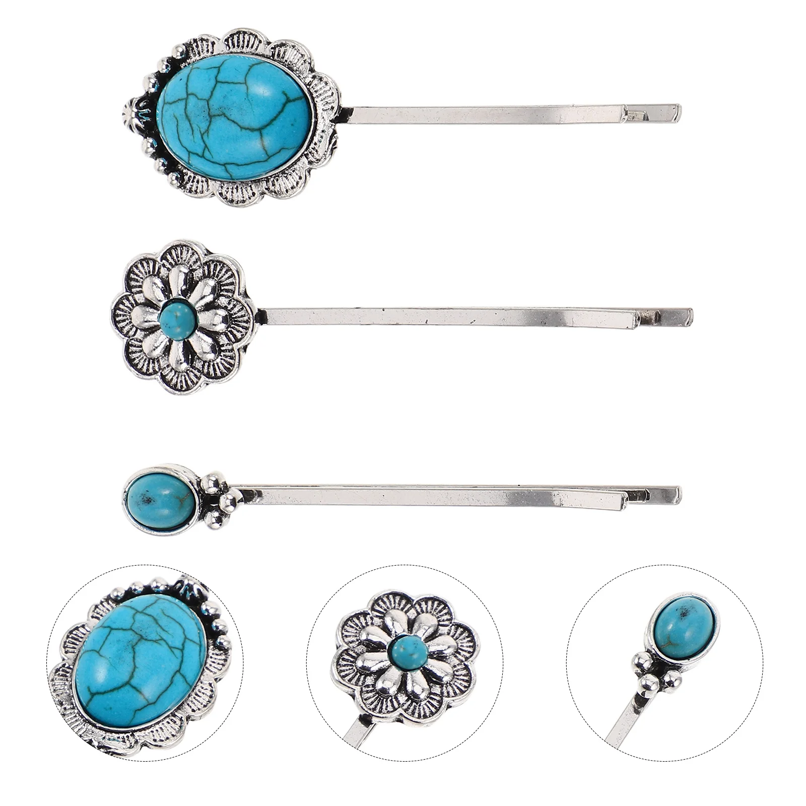

3 шт., бирюзовые заколки для волос, декоративные заколки, аксессуары для волос в стиле бохо в стиле ретро для женщин, безопасная фиксация, долговечные