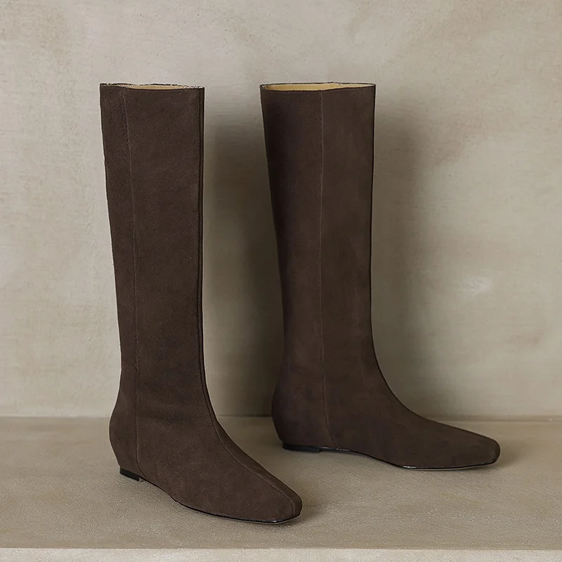 

Suede Height Incerasion Flat Boots Sexy Pointed Toe Solid Knee High New Arrivals Fashion Women Modern Boots