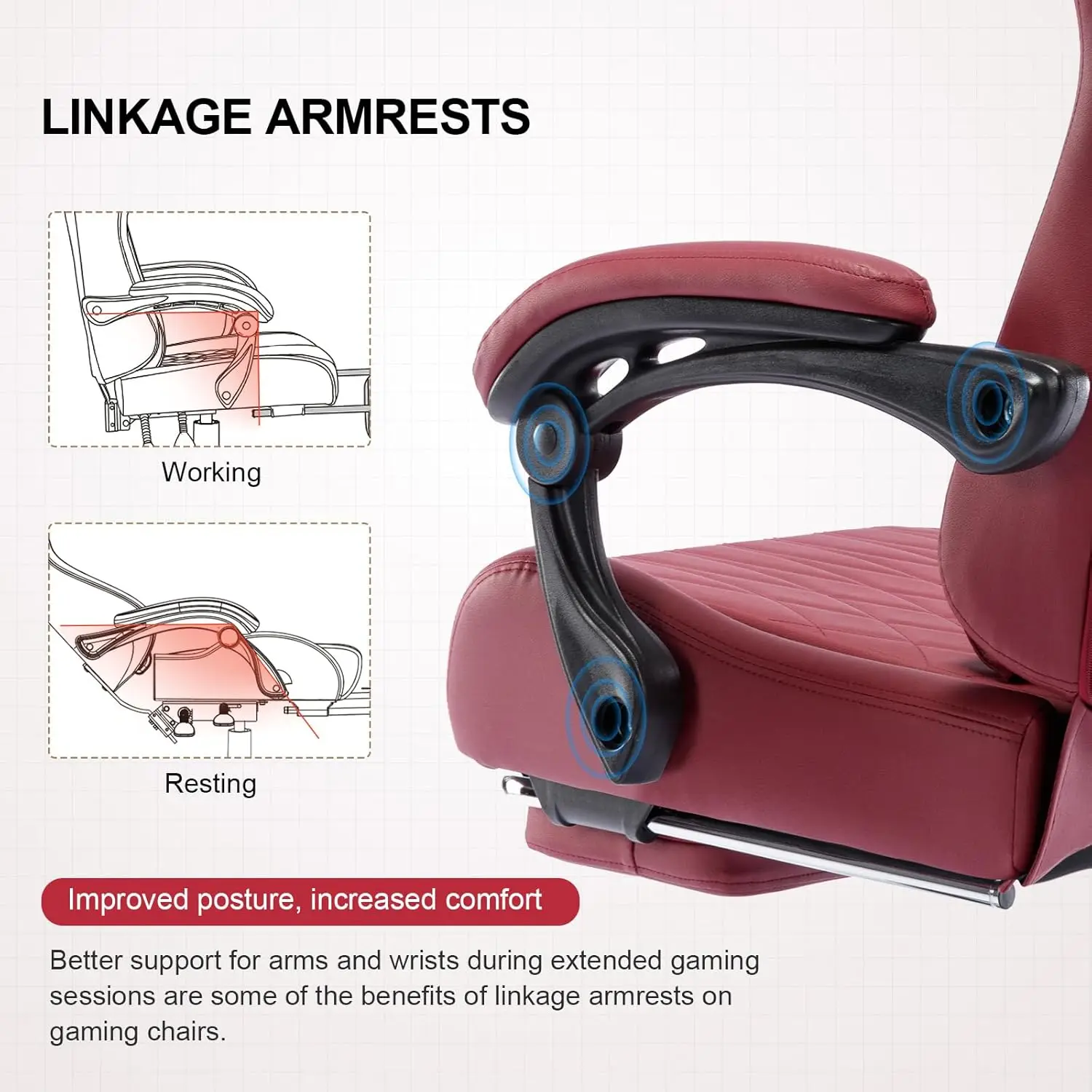 Computer chair with foot pedal and Bluetooth speaker, ergonomic gaming chair with high backrest, Winered