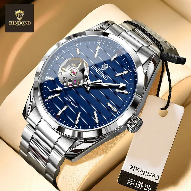 

BINBOND Authentic Men Watch high-end Luxury Luminous Waterproof Steel Strip Hollowed Out Male fully Automatic Mechanical Watches