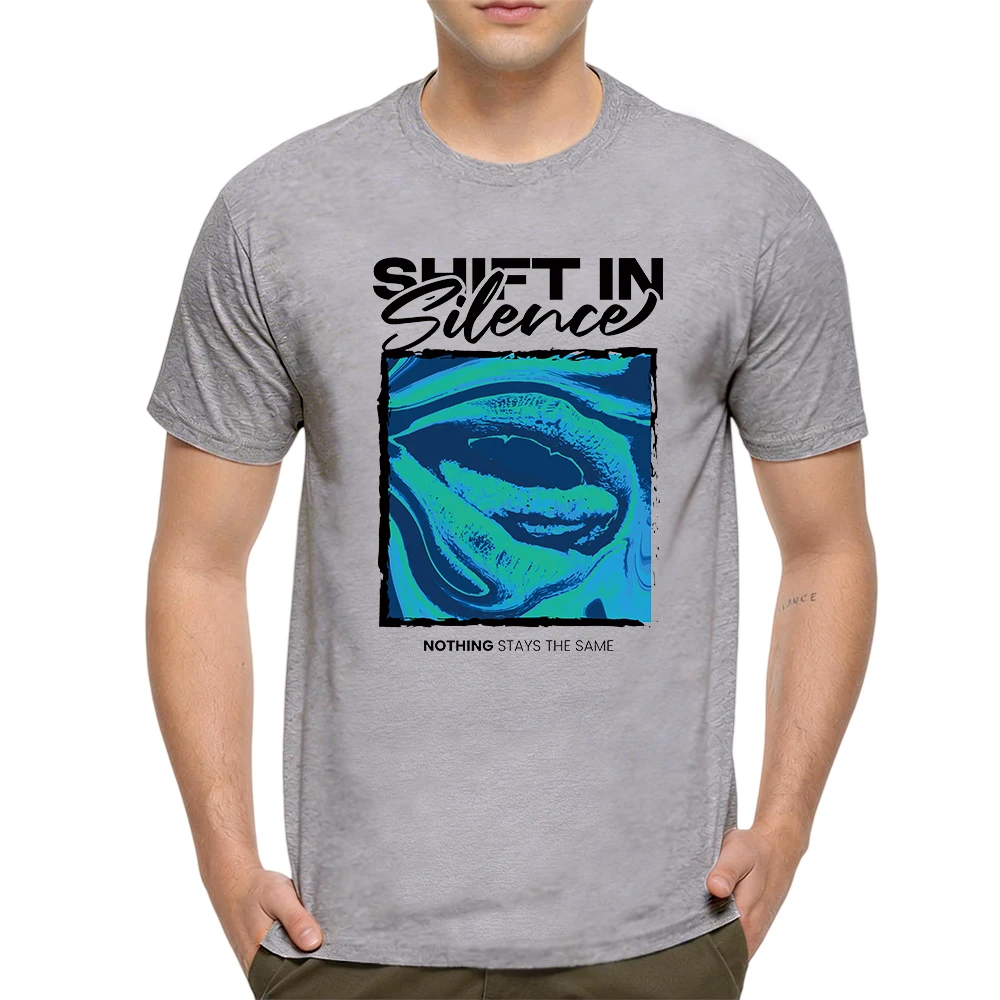 Mens 100% Cotton T Shirt Blue Teal Liquid Marble Abstract Art Motivational Quote Print Breathable Short Sleeve Casual Daily Tee