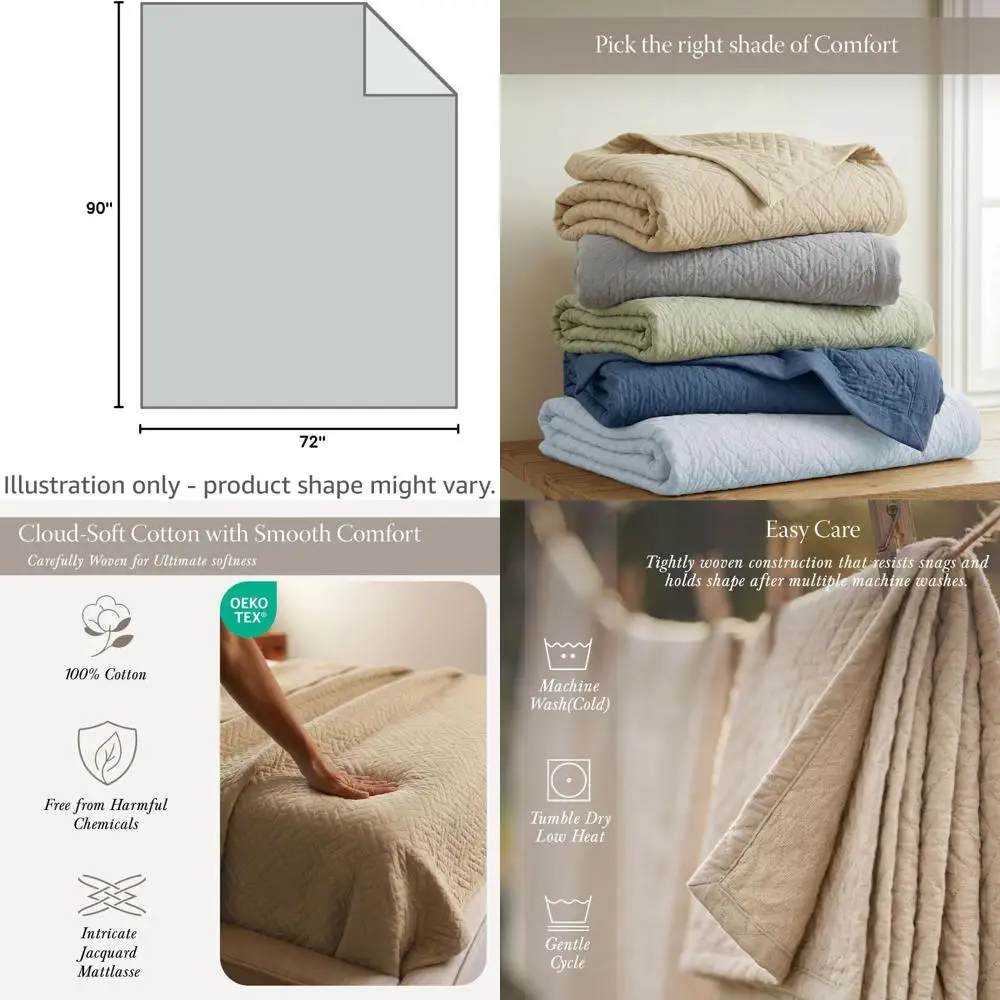 

Всесезонное одеяло из 100% хлопка, легкое, 350 г/м², 68x90 дюймов, бежевое