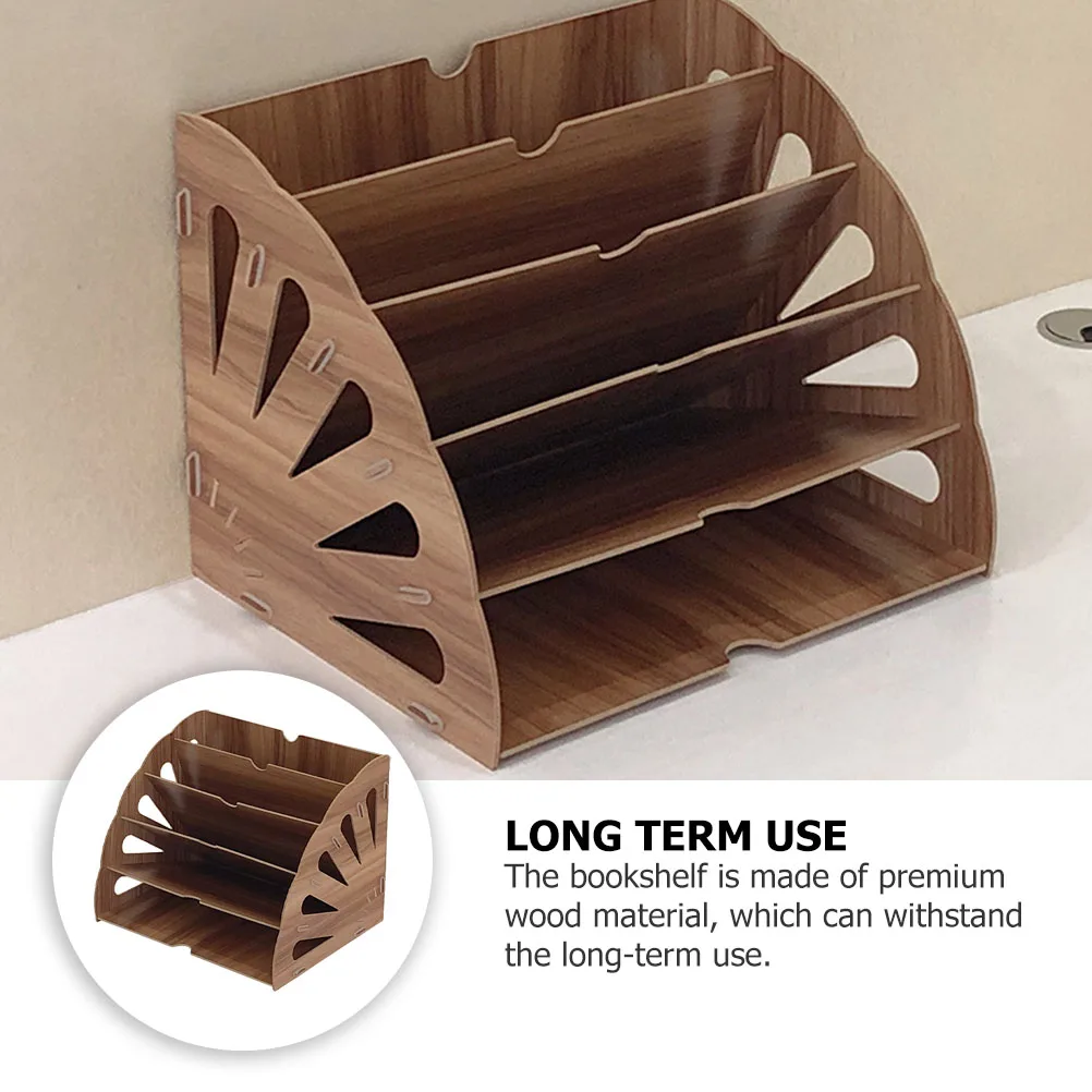 

Wooden Bookshelf Storage Box Multi Layer Fan shaped Document Rack Study Book Rack Home Office Library Books Storage