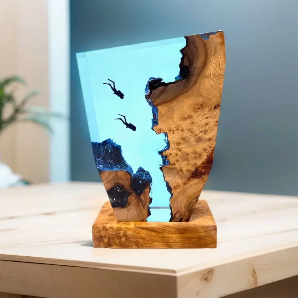 Creactive Kunst Dekoration Lampe Meeresboden Erkundung Organismus Harz Tisch leuchte 2 Taucher Harz