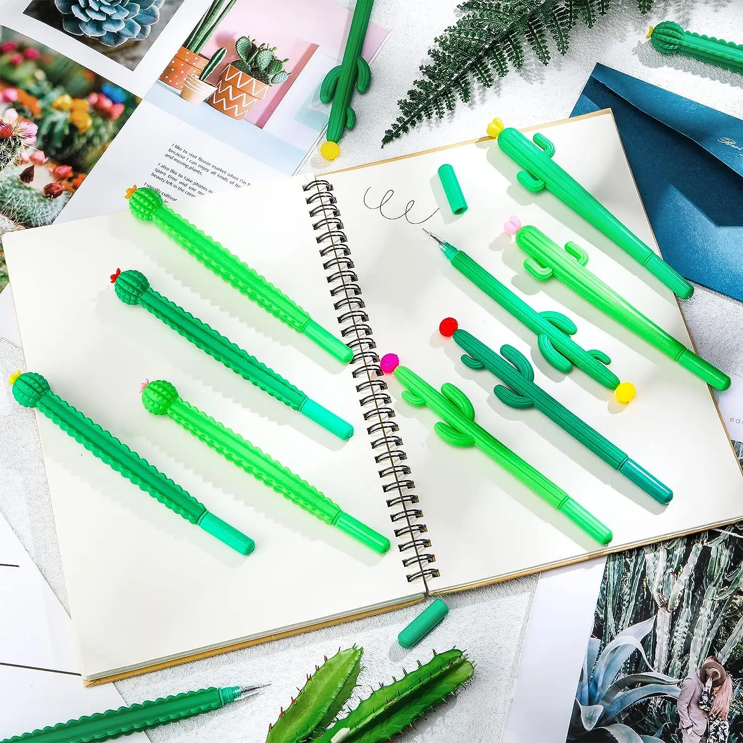 36 Pcs Cactus Gel Pens Roller Pens Kids Green Cactus Shaped Black Gel Ink Flower Classroom Office School Student Gift Supplies