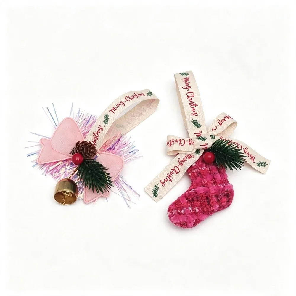 3D Christmas Bow Bell Pendant Sparkling Christmas Stocking Xmas Tree Pendant Pinecone Festival Xmas Gift Hanging Decorations