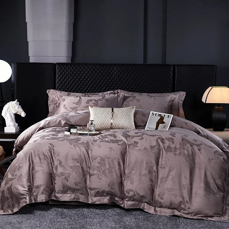

4Pcs Luxury Jacquard Egyptian Cotton Bedding Set Bed Sets Soft Silky Duvet Cover Set Flat Bed Sheet Pillowcases Home Textiles