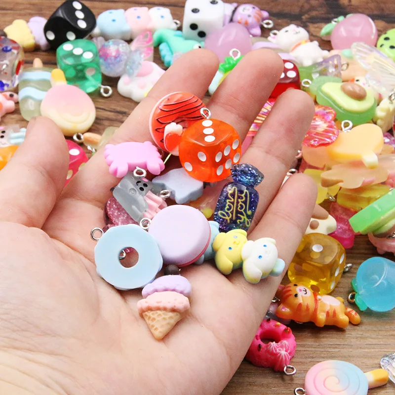 10Pcs 37 Styles Mix Fruit Animals Popsicle Candy Resin Earring Charms Diy Findings Keychain Bracelets Pendant For Jewelry Making