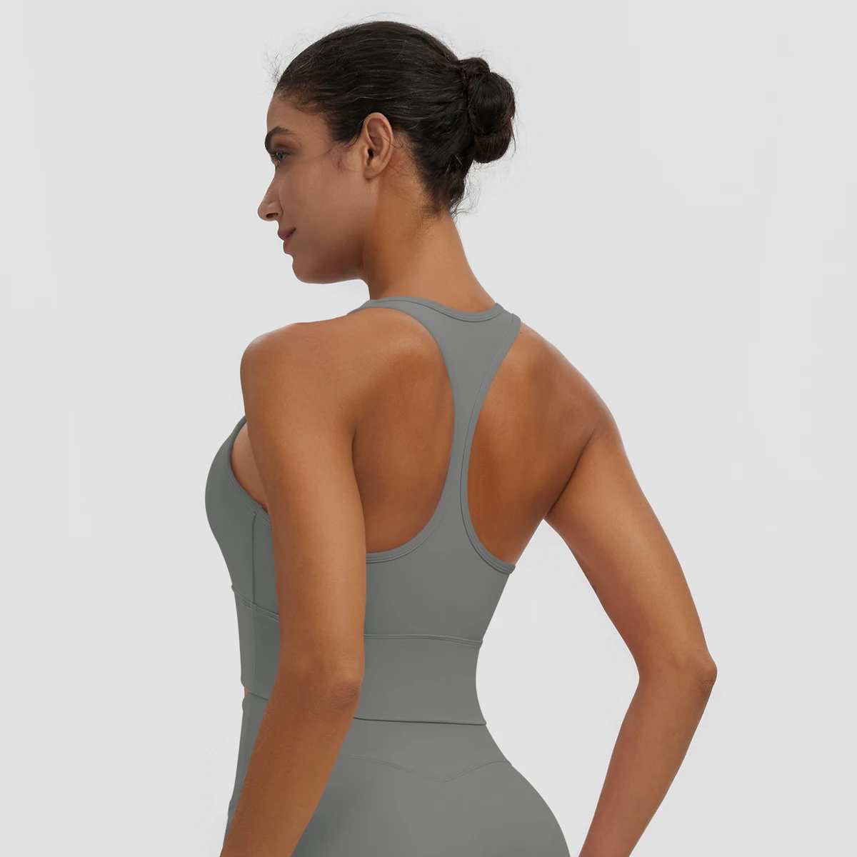 Rooftrellen Damen Einfarbige Yoga-Weste mit Raffung, schönem Rücken, I-förmigem Design, Yoga-Top mit Brustpolster, stoßfestes Workout-Top – Detail 35