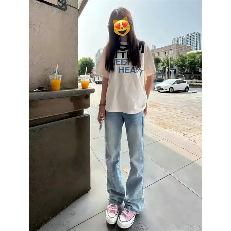 

Простые и универсальные джинсы, модный и художественный стиль, новый стиль Харадзюку, модный и ленивый.