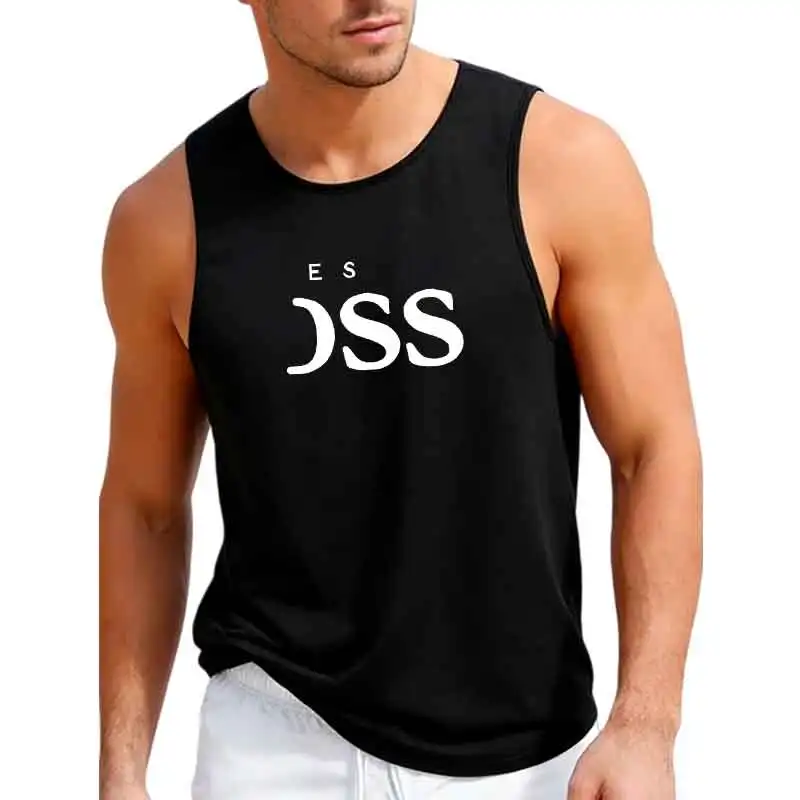 Spring and summer men's vest, fitness and leisure sports sleeveless shirt, printed T-shirt top