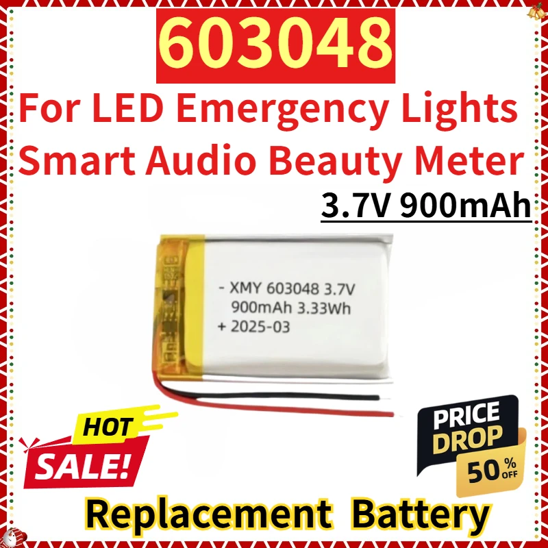 

For LED Emergency Lights Smart Audio Beauty Meter Brand New Replacement Rechargeable Battery 3.7V 900mAh 603048
