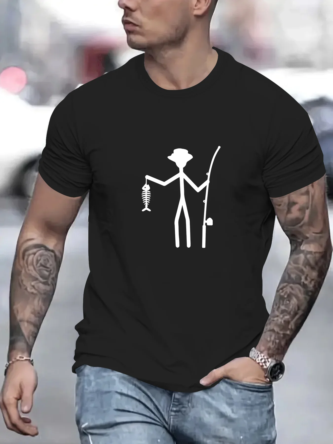 

Funny Fishing Graphic print T-Shirt Men's Cotton O-neck short-sleeved Tee Unisex casual Harajuku Tshirts Tops Oversized T Shirts