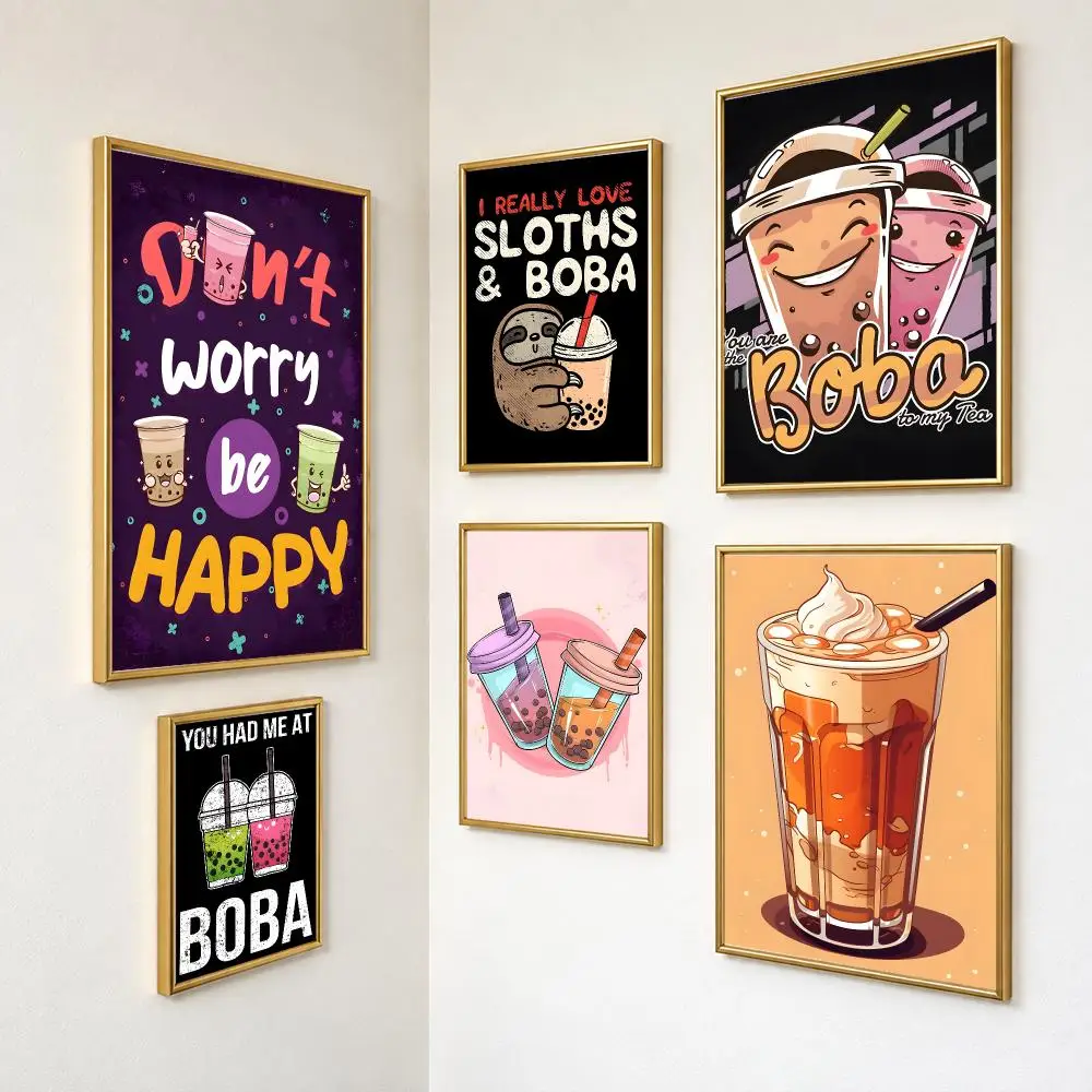 Creamy Cheerful Art Milk Tea Poster Wall Art For Bedroom Living Room Home Decor Holiday Birthday Gift