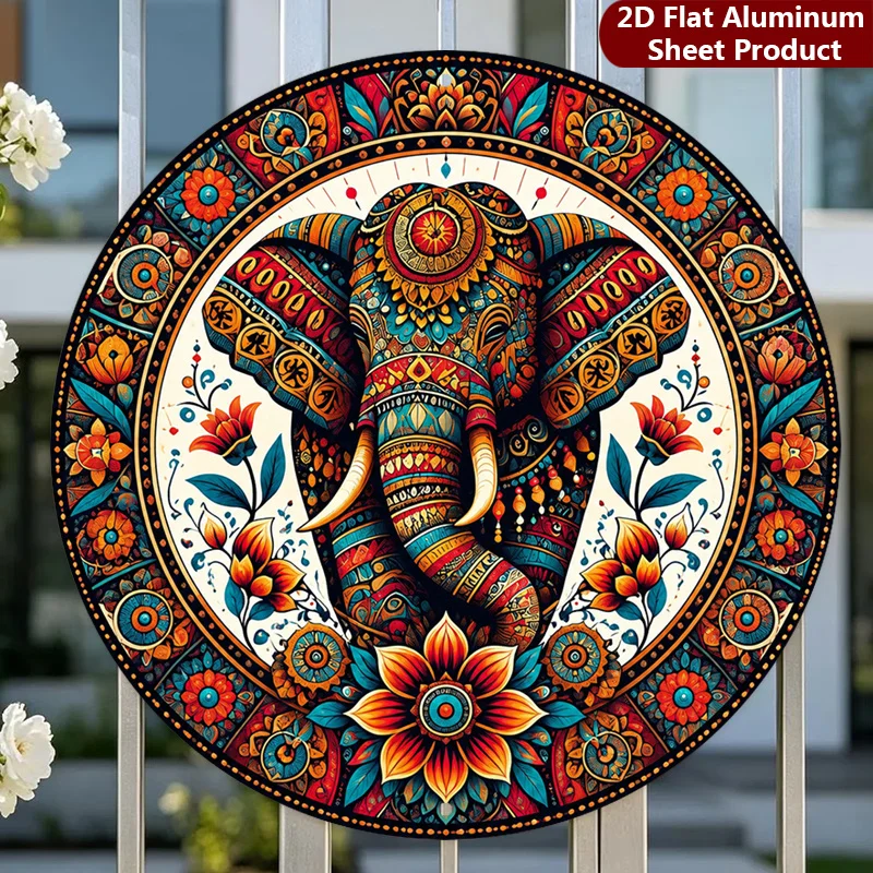 CIFbuy Vintage Indian Elephant Kaleidoscope Aluminum Wall Art Waterproof Wear Resistant Garage Cafe Bar Entryway Halloween