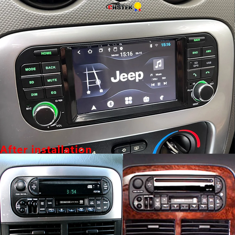 CHSTEK Car Radio For Jeep Grand Cherokee Wrangler Liberty Dodge Chrysler Wireless Carplay GPS WIFI Bluetooth 4G Android 13
