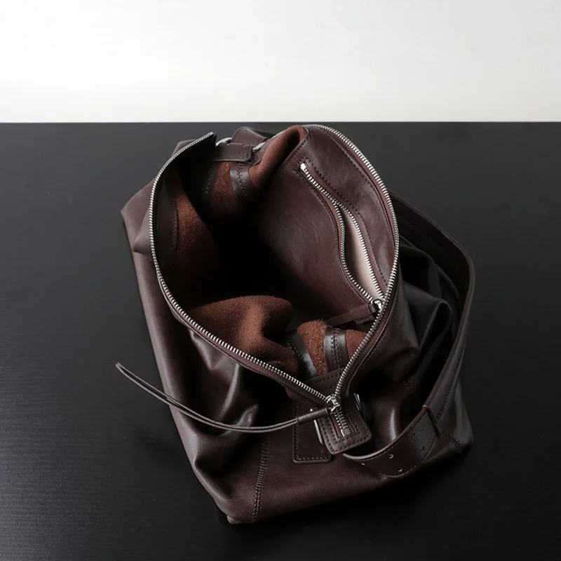 Large Capacity Minimalist Genuine Leather Messenger Bag Women Vegetable-Tanned Leather Tote Bags New Unisex Vintage Shoulder Bag