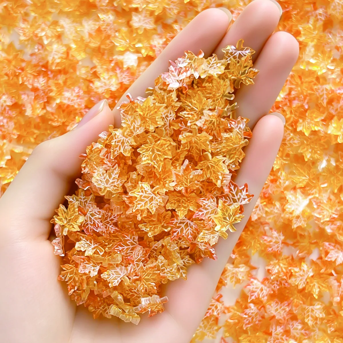 Autumn Maple Leaf Resin Nail Decoration Transparent Autumn Yellow Orange Leaf Decoration Used for DIY Handmade Nail Accessories