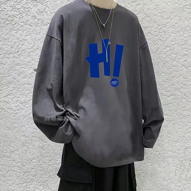 Klassiek en veelzijdig zwaar T-shirt met lange mouwen voor heren in het voorjaar van 2025, nieuwe ins losse en comfortabele eenvoudige casual top