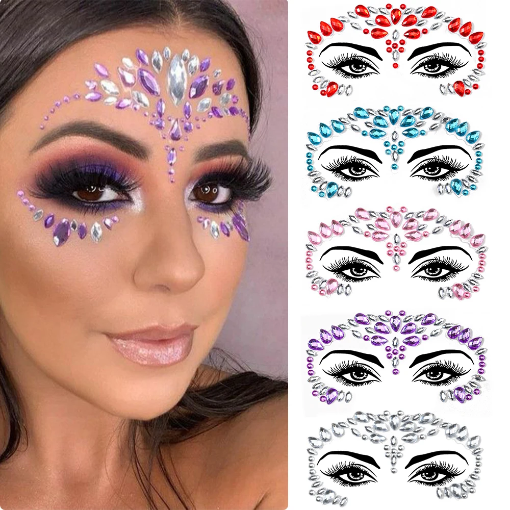 

3D Rhinestone Face Tattoo Stickers For Festival Glitter Makeup Jewelry Sticker On Face Crystals Gems Jewels Diamonds Decoration