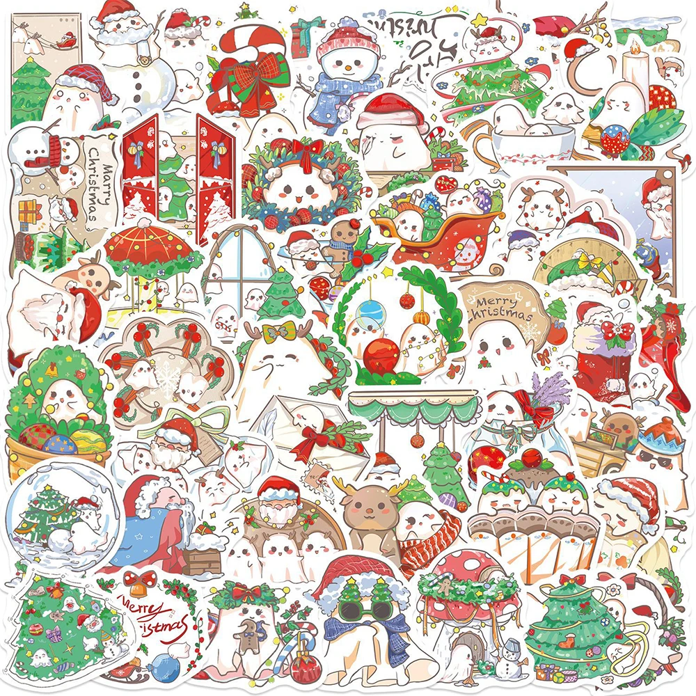 

10/30/50PCS Kawaii Cartoon Christmas Santa Claus Ghost Stickers for Kid Toy Waterproof DIY Laptop Phone Cute Decoration Sticker