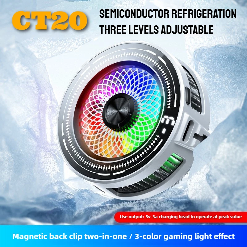 

NEW CT20 Mobile Phone Semiconductor PUBG Game Cooler 3 Speed Gear Adjustable Cooling Freezing Radiator Magnetic&Back-clip 2 in 1