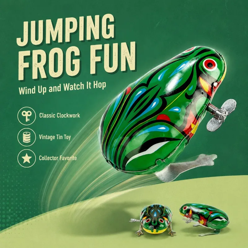 Classic Retro Wind Up Animal Toy, Tin Jumping Frog, Rat, Rooster, Nostalgic Vintage Gift for Children - view 4